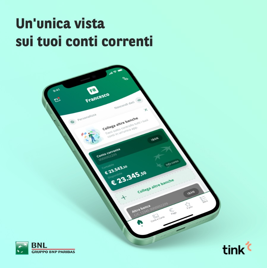 Multibanking, Bnl si allea con Tink per una visione a 360 gradi sui